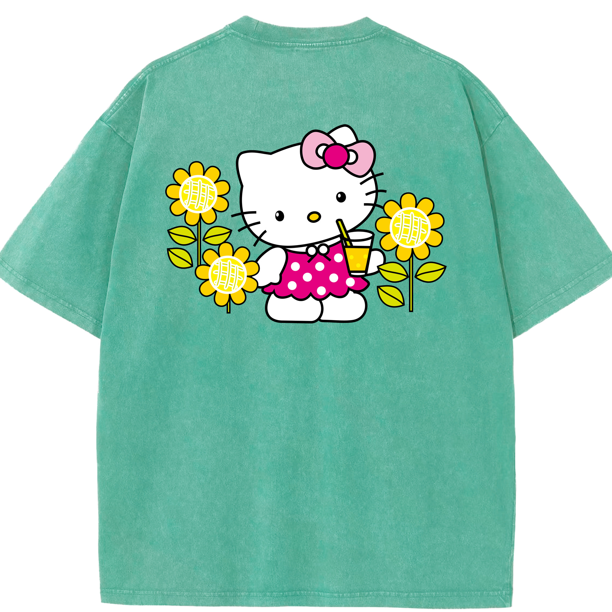 （画像用） Hello Kitty ハローキティ 綿100% ヴィンテージ風 半袖Tシャツ（背面プリント）